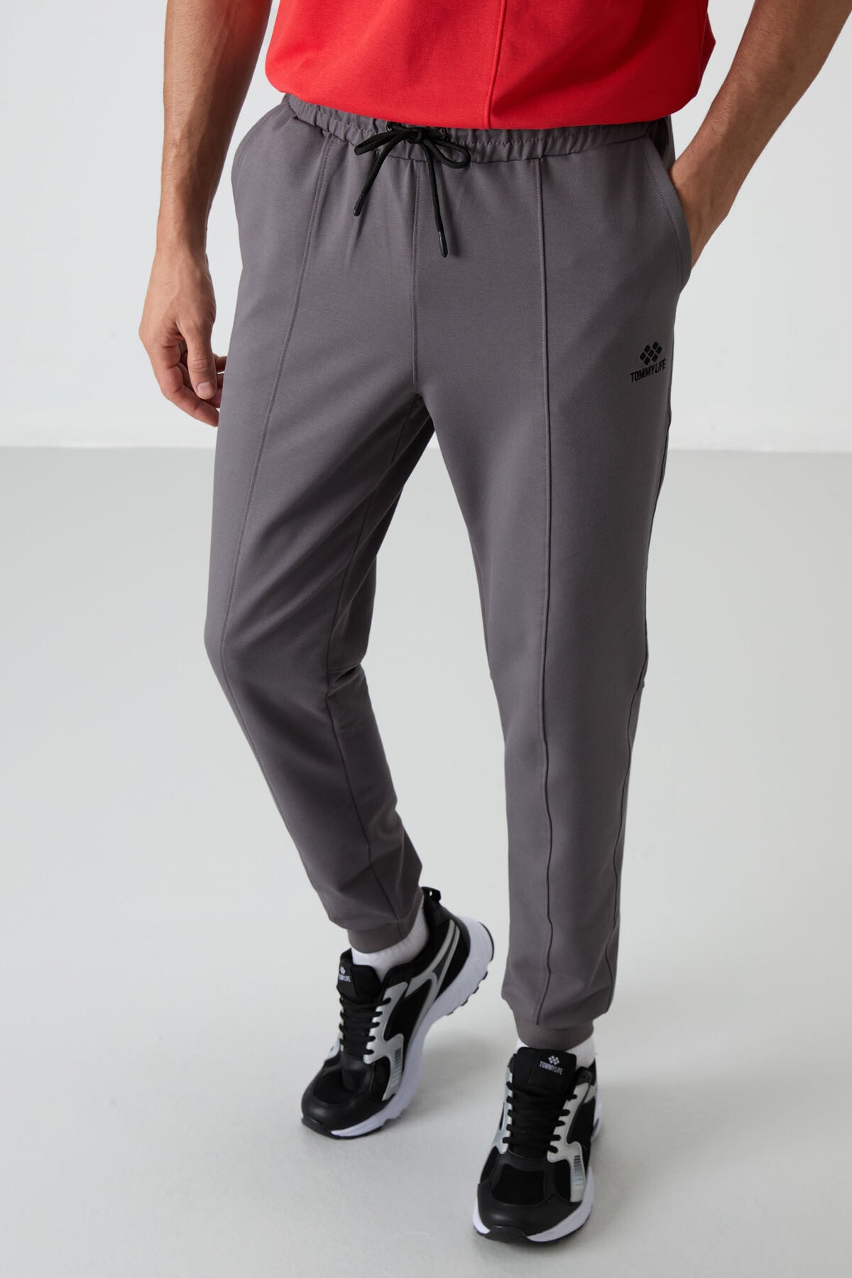 Dark Grey Cotton Soft Textured Comfort Fit Embroidered Men's Jogger - 82123