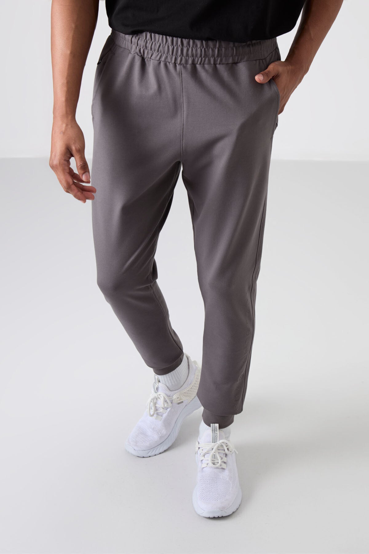 Dark Grey Cotton Soft Textured Standard Fit Embroidered Men's Tracksuit Bottom - 82133