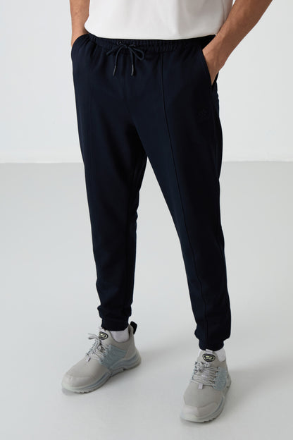 Navy Blue Cotton Soft Textured Comfort Fit Embroidered Men's Jogger - 82123