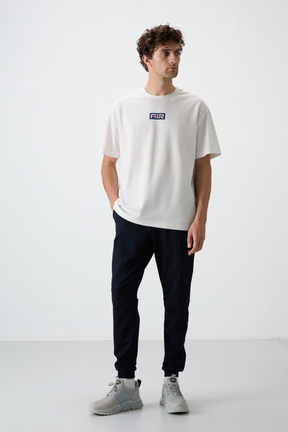 Navy Blue Cotton Soft Textured Comfort Fit Embroidered Men's Jogger - 82123