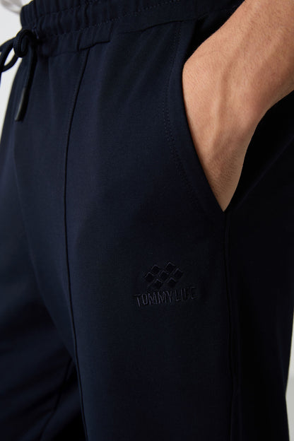 Navy Blue Cotton Soft Textured Comfort Fit Embroidered Men's Jogger - 82123