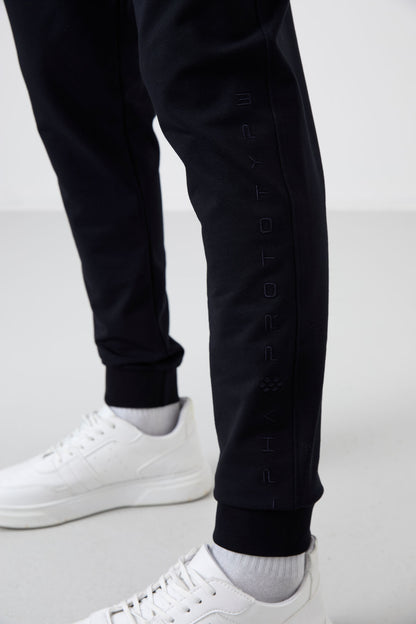 Navy Blue Cotton Soft Textured Standard Fit Embroidered Men's Tracksuit Bottom - 82133