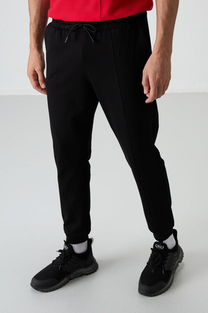 Black Cotton Soft Textured Comfort Fit Embroidered Men's Jogger - 82123
