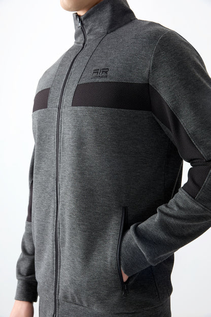 Anthracite Melange Textured Surface Standard Fit Embroidered Men's Tracksuit Set - 85248