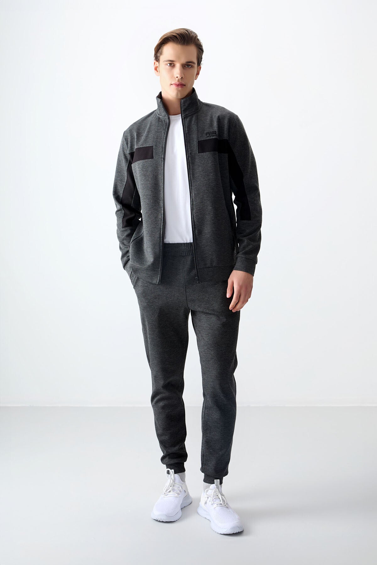 Anthracite Melange Textured Surface Standard Fit Embroidered Men's Tracksuit Set - 85248