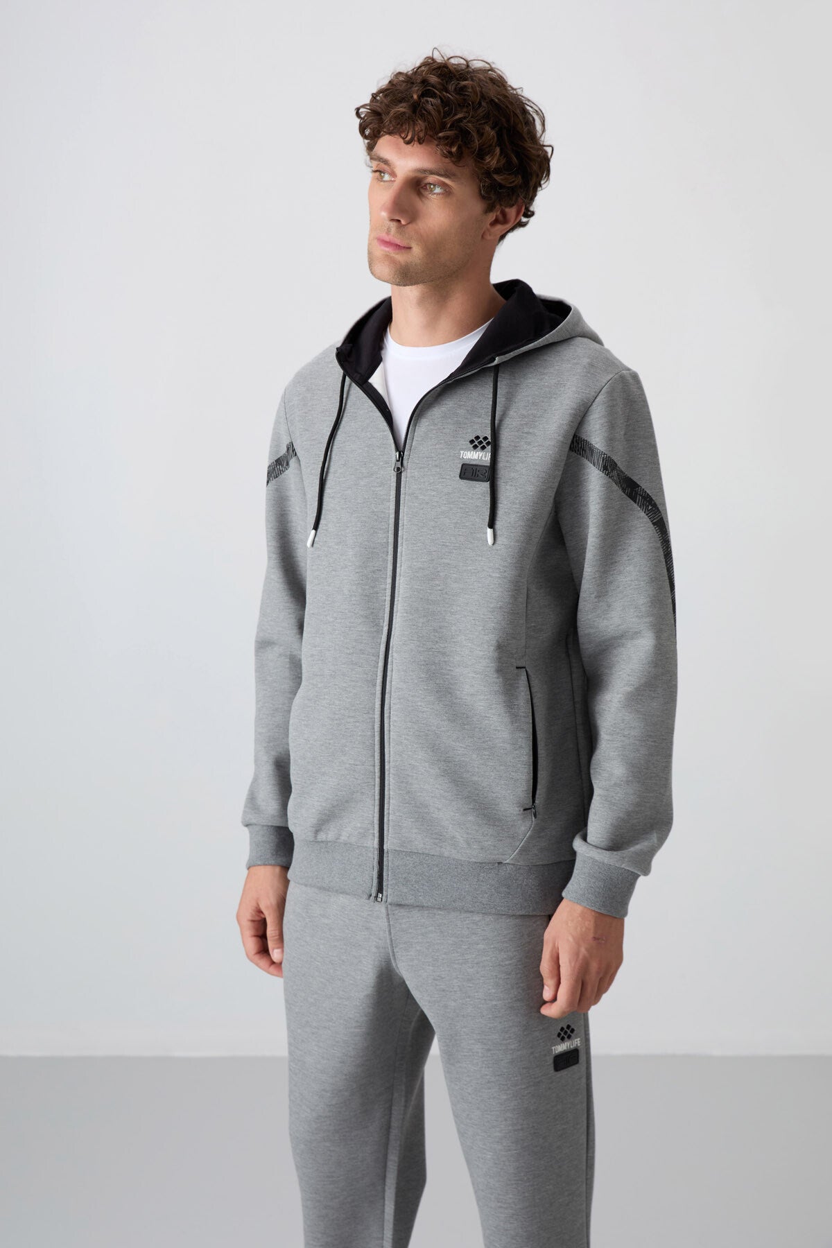 Grey Melange Cotton Thick Soft Textured Comfort Fit Printed Men's Tracksuit Set - 85236