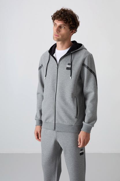 Grey Melange Cotton Thick Soft Textured Comfort Fit Printed Men's Tracksuit Set - 85236