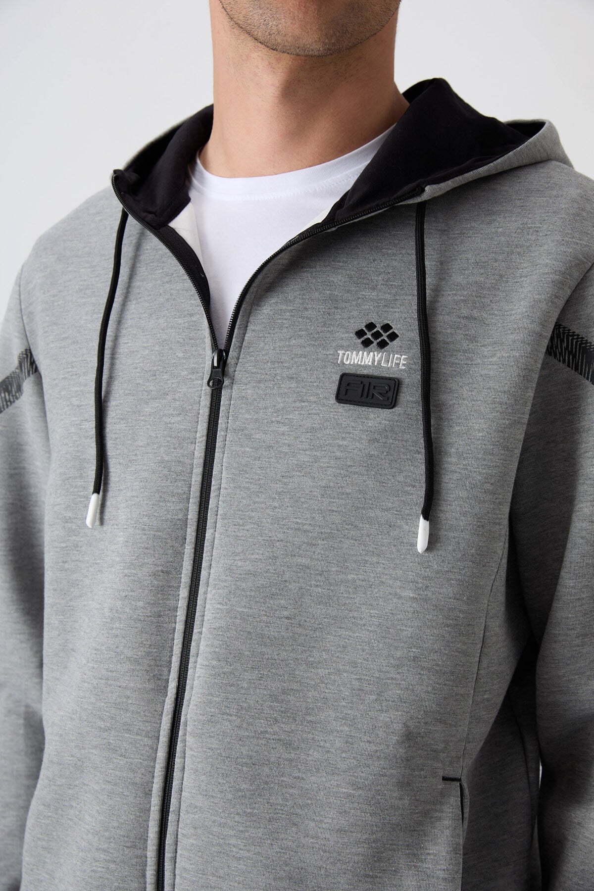 Grey Melange Cotton Thick Soft Textured Comfort Fit Printed Men's Tracksuit Set - 85236