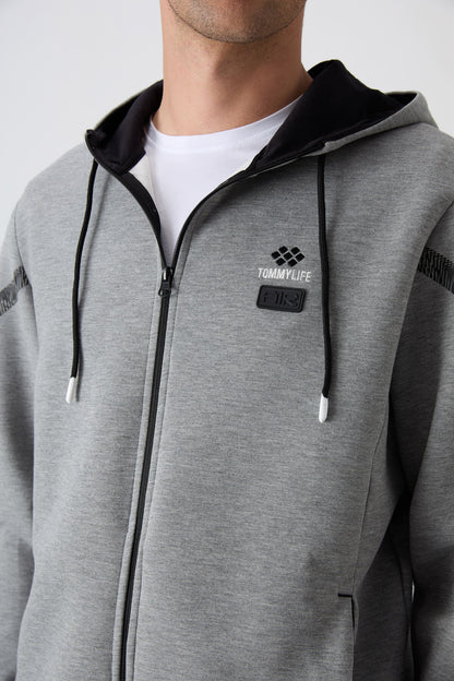 Grey Melange Cotton Thick Soft Textured Comfort Fit Printed Men's Tracksuit Set - 85236