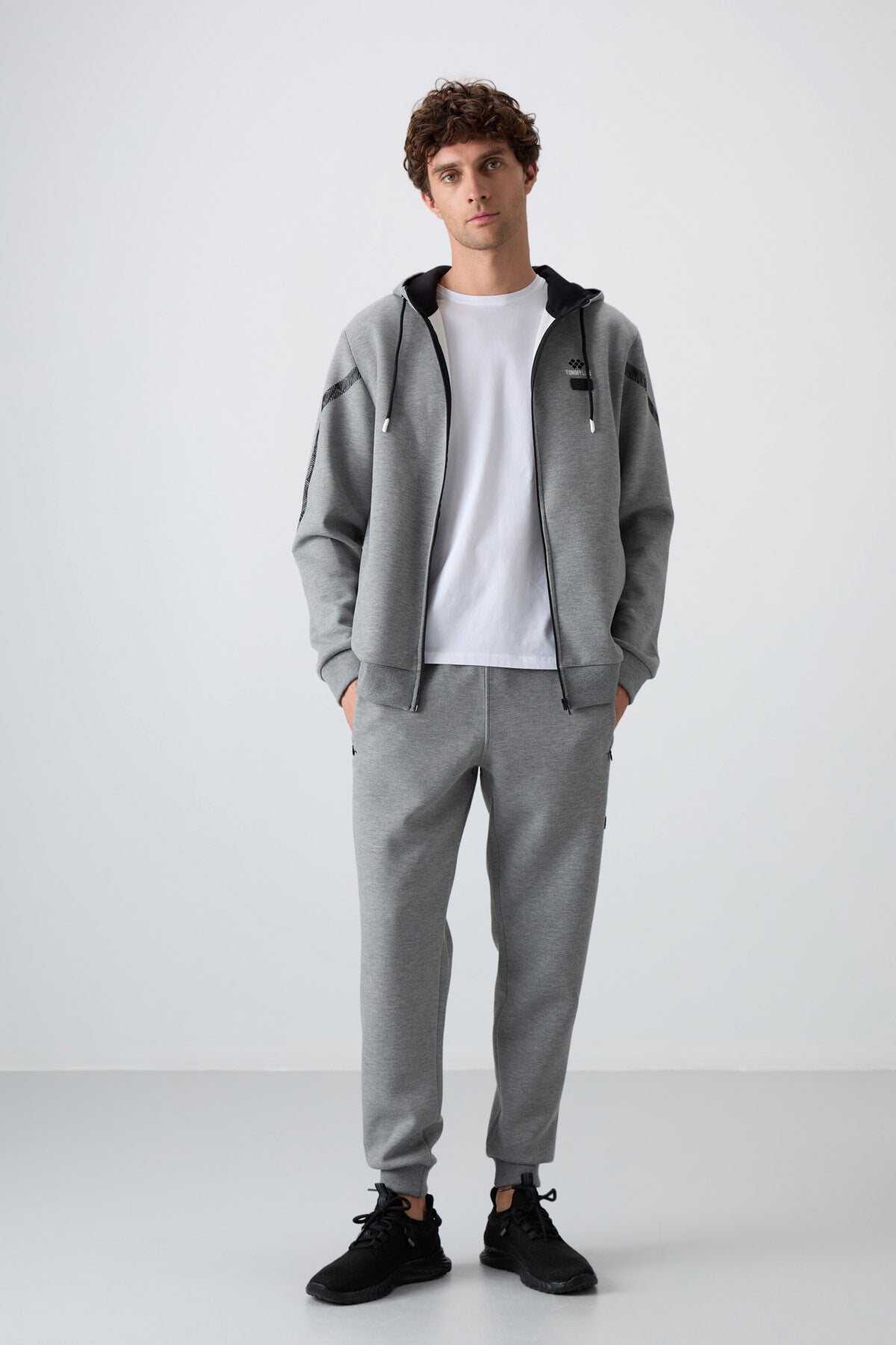 Grey Melange Cotton Thick Soft Textured Comfort Fit Printed Men's Tracksuit Set - 85236