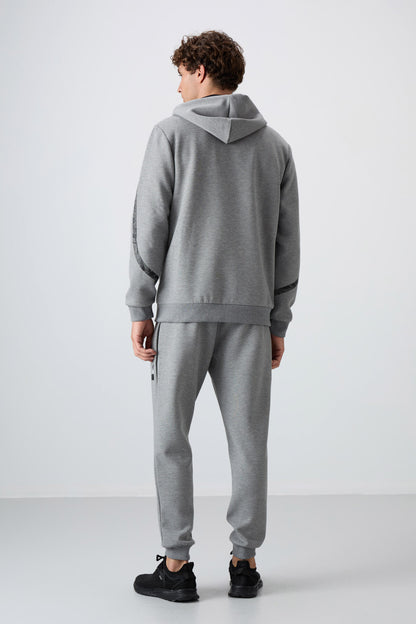 Grey Melange Cotton Thick Soft Textured Comfort Fit Printed Men's Tracksuit Set - 85236