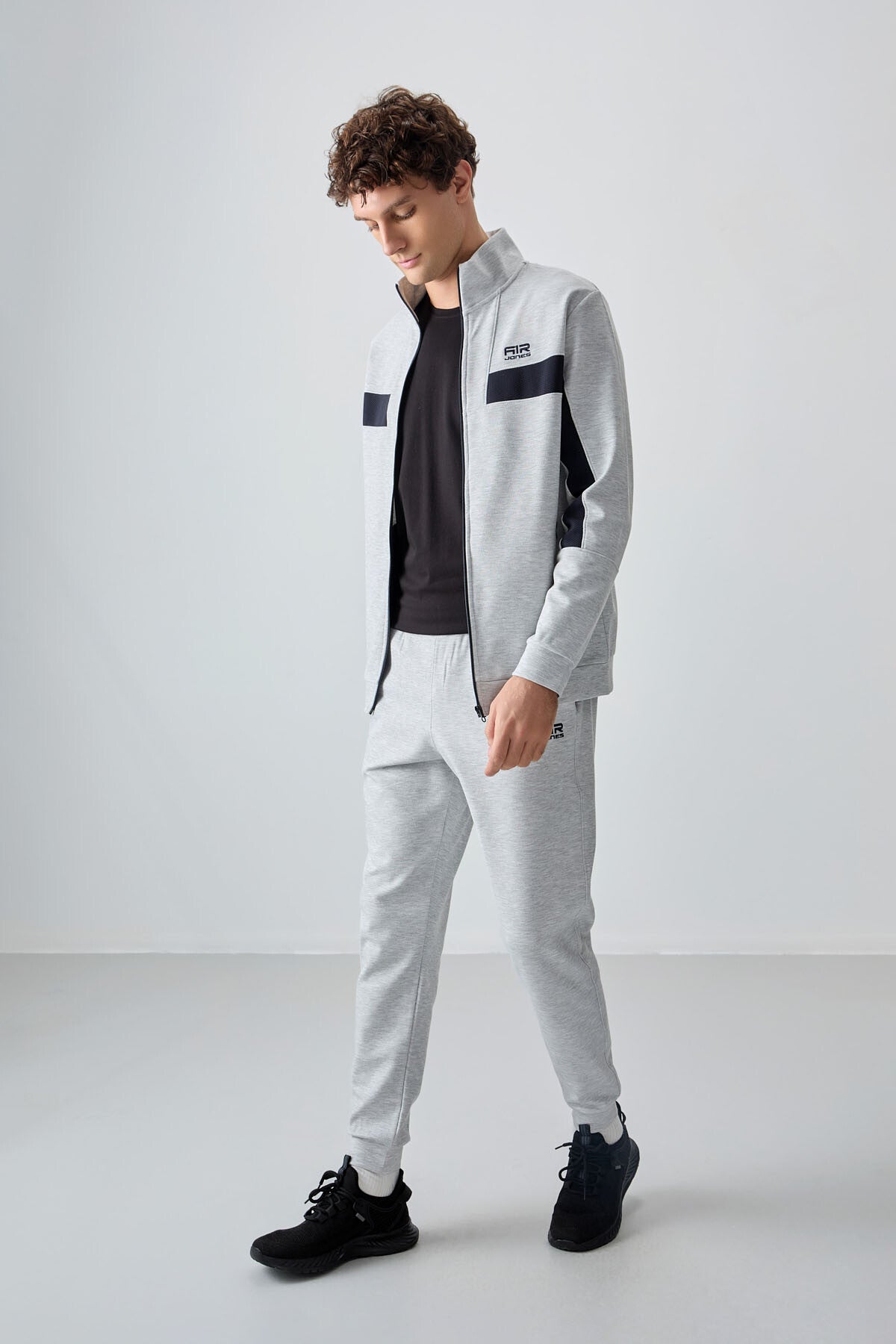 Textured Gray Surface Standard Fit Embroidered Men's Tracksuit Set - 85248