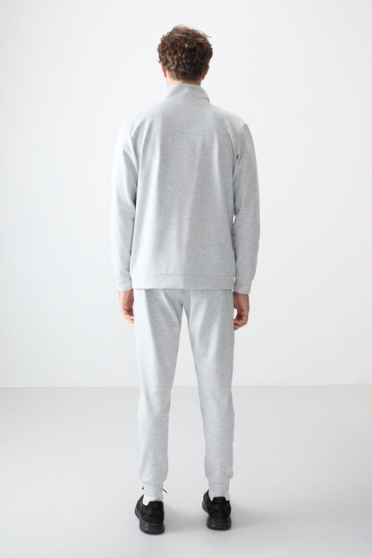 Textured Gray Surface Standard Fit Embroidered Men's Tracksuit Set - 85248