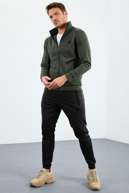 Black-White High Collar Zippered Standard Fit Cuff Men's Tracksuit Set - 85160