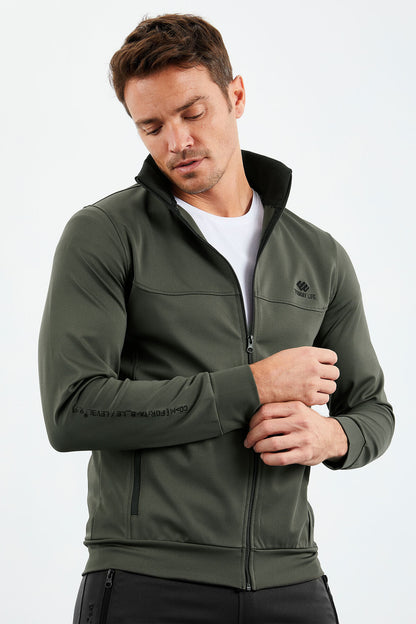 Black-White High Collar Zippered Standard Fit Cuff Men's Tracksuit Set - 85160