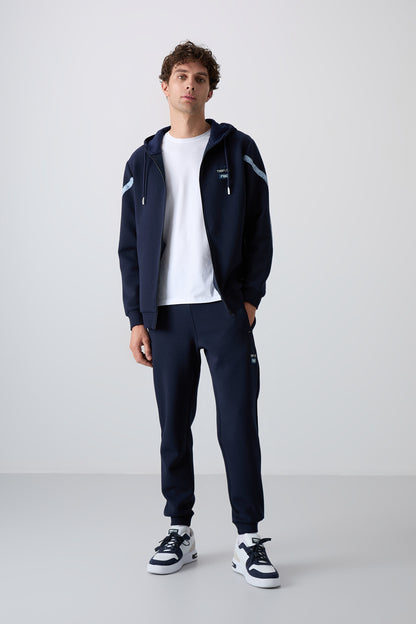 Indigo Cotton Thick Soft Textured Comfort Fit Printed Men's Tracksuit Set - 85236