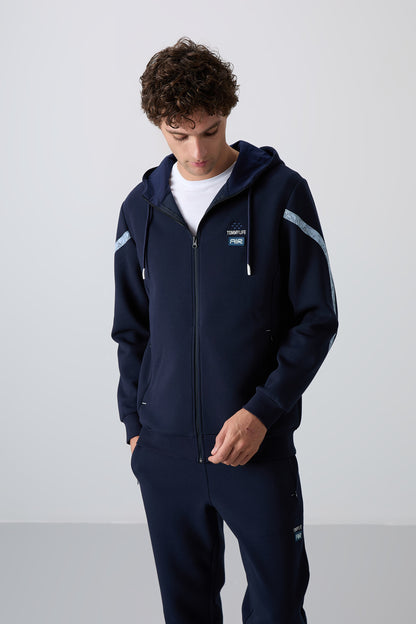 Indigo Cotton Thick Soft Textured Comfort Fit Printed Men's Tracksuit Set - 85236