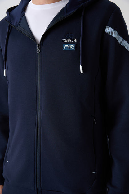 Indigo Cotton Thick Soft Textured Comfort Fit Printed Men's Tracksuit Set - 85236