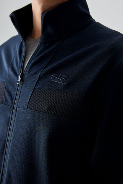 Navy Blue Textured Surface Standard Fit Embroidered Men's Tracksuit Set - 85248