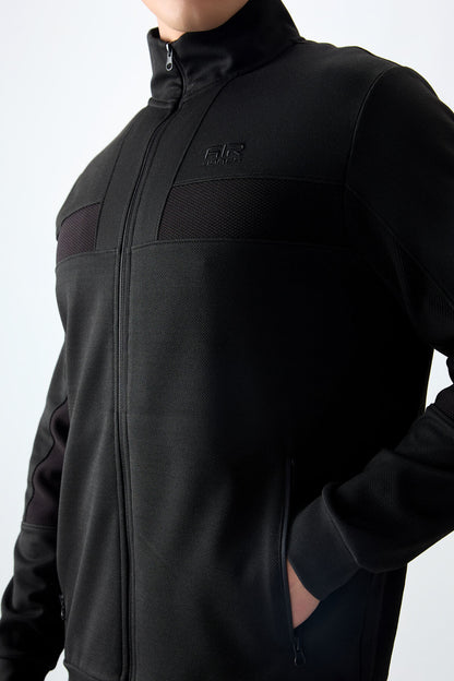 Black Textured Surface Standard Fit Embroidered Men's Tracksuit Set - 85248