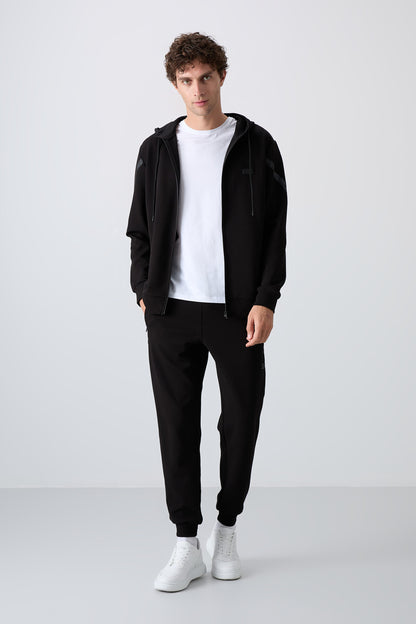 Black Cotton Thick Soft Textured Comfort Fit Printed Men's Tracksuit Set - 85236