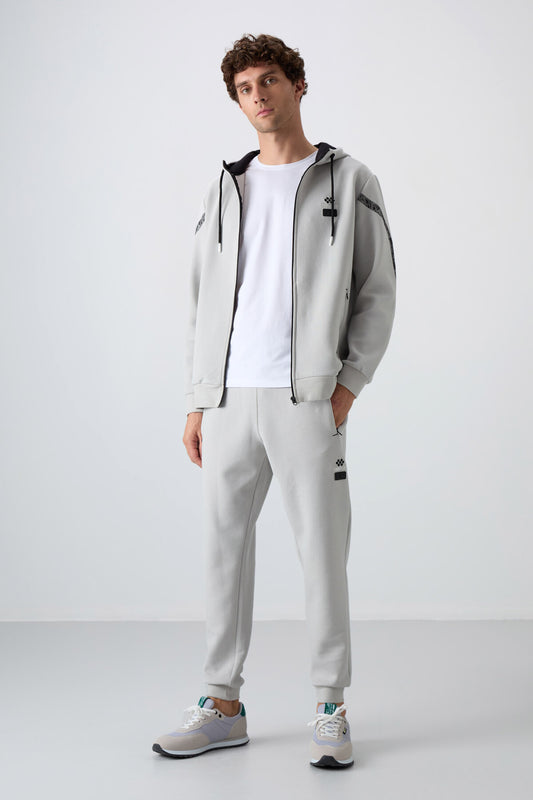Stone Cotton Thick Soft Textured Comfort Fit Printed Men's Tracksuit Set - 85236
