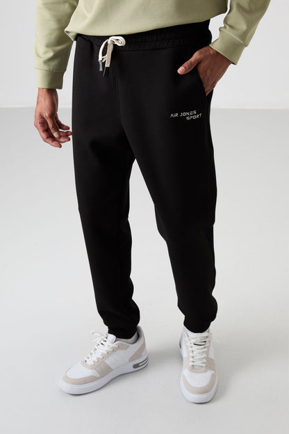 Black Cotton Thick Soft Textured Comfort Fit Embroidered Men's Tracksuit Set - 85254