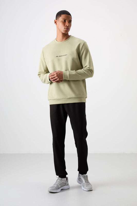 Khaki - Black Cotton Thick Soft Textured Comfort Fit Printed Men's Tracksuit Set - 85253