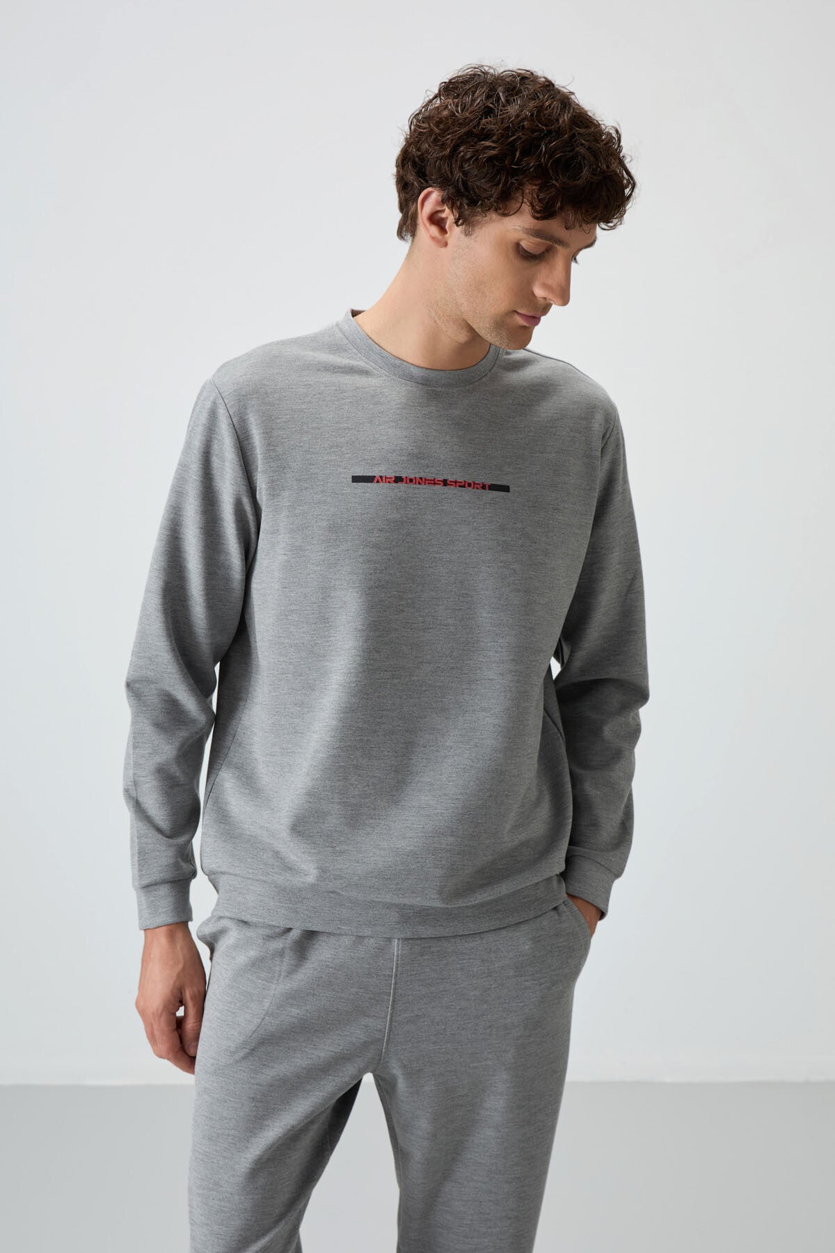 Grey Melange Cotton Thick Soft Textured Comfort Fit Printed Men's Tracksuit Set - 85239