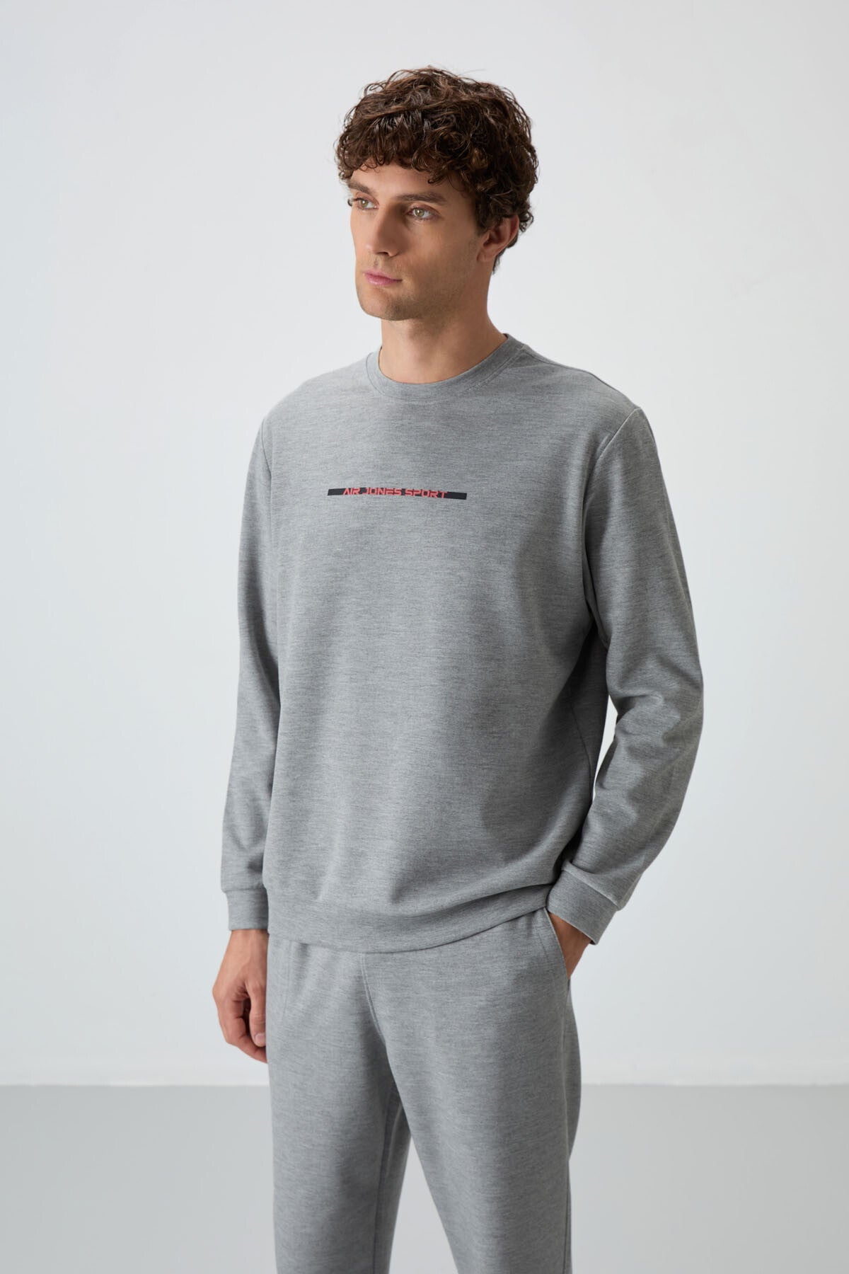 Grey Melange Cotton Thick Soft Textured Comfort Fit Printed Men's Tracksuit Set - 85239