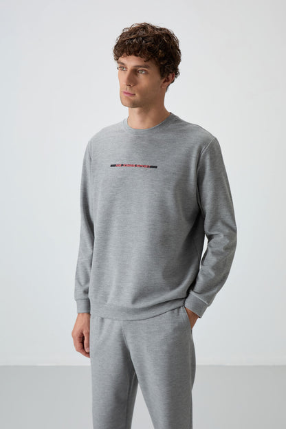 Grey Melange Cotton Thick Soft Textured Comfort Fit Printed Men's Tracksuit Set - 85239