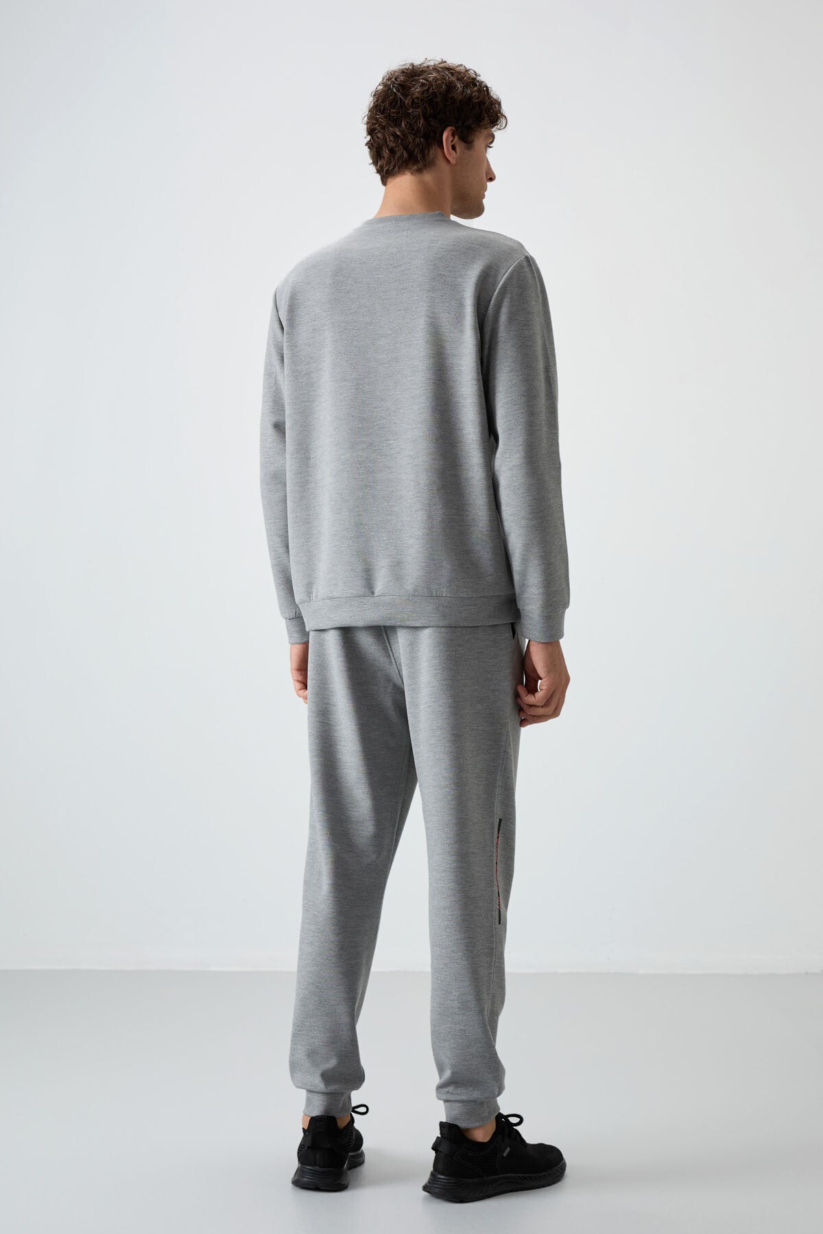 Grey Melange Cotton Thick Soft Textured Comfort Fit Printed Men's Tracksuit Set - 85239