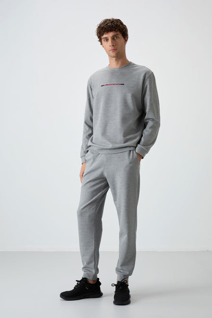 Grey Melange Cotton Thick Soft Textured Comfort Fit Printed Men's Tracksuit Set - 85239