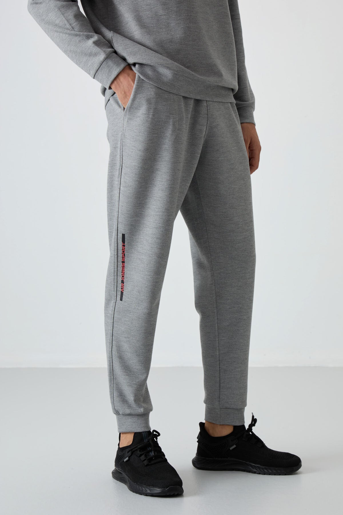 Grey Melange Cotton Thick Soft Textured Comfort Fit Printed Men's Tracksuit Set - 85239