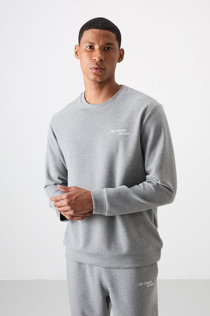 Grey Melange Cotton Thick Soft Textured Comfort Fit Embroidered Men's Tracksuit Set - 85254