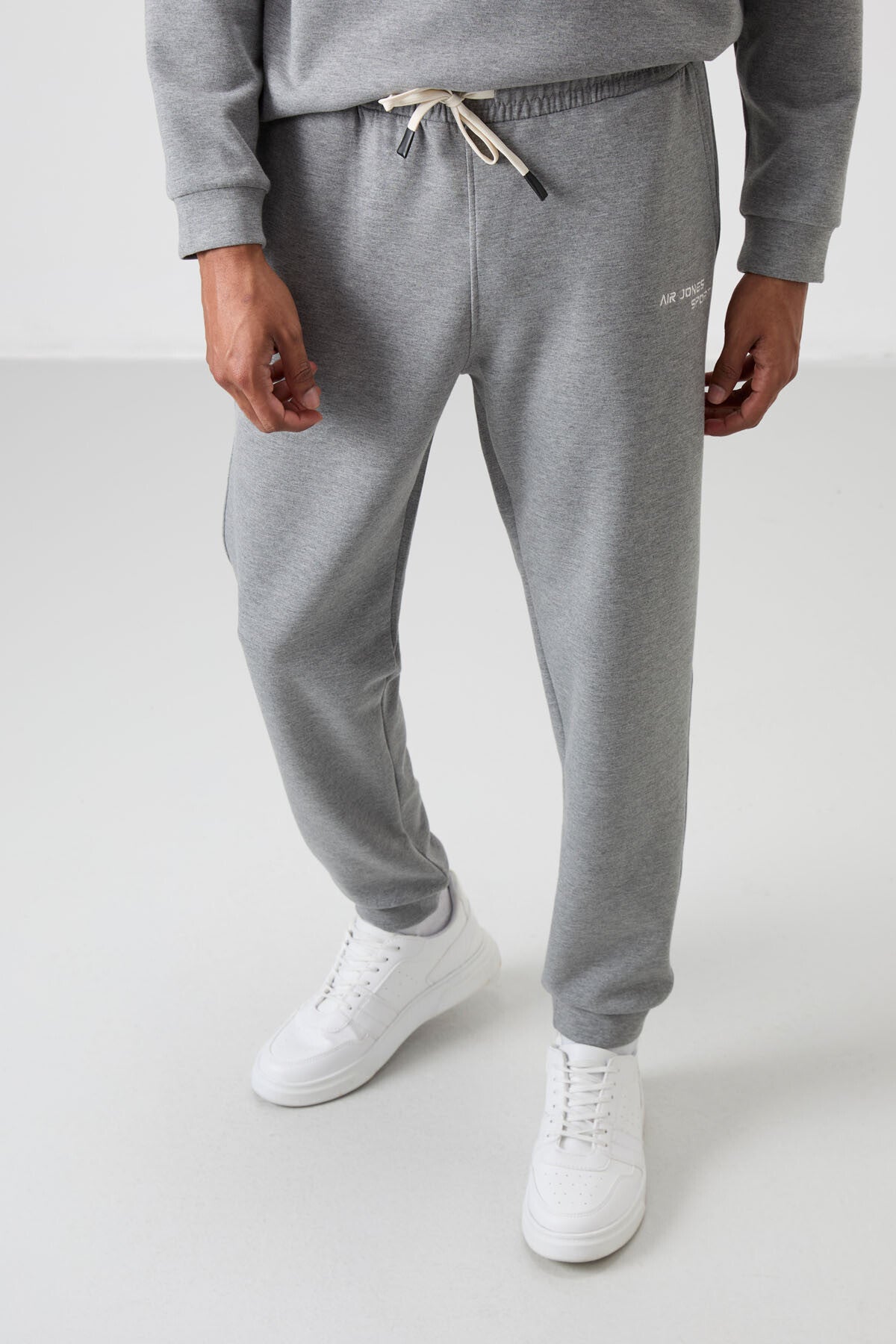 Grey Melange Cotton Thick Soft Textured Comfort Fit Embroidered Men's Tracksuit Set - 85254