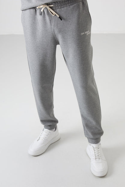 Grey Melange Cotton Thick Soft Textured Comfort Fit Embroidered Men's Tracksuit Set - 85254