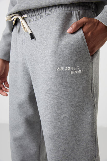 Grey Melange Cotton Thick Soft Textured Comfort Fit Embroidered Men's Tracksuit Set - 85254