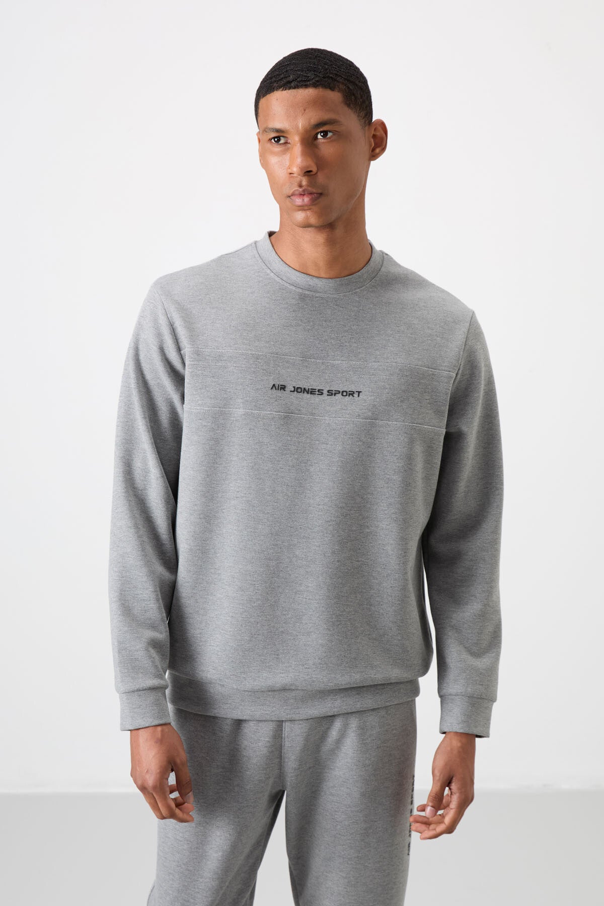 Grey Melange Cotton Thick Soft Textured Comfort Fit Printed Men's Tracksuit Set - 85253