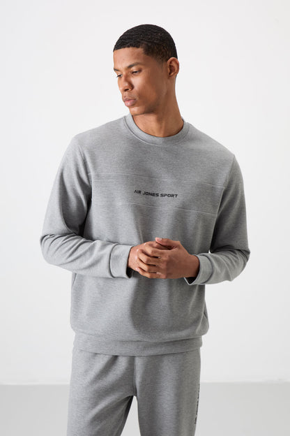 Grey Melange Cotton Thick Soft Textured Comfort Fit Printed Men's Tracksuit Set - 85253