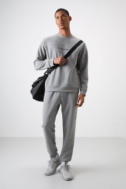 Grey Melange Cotton Thick Soft Textured Comfort Fit Printed Men's Tracksuit Set - 85253