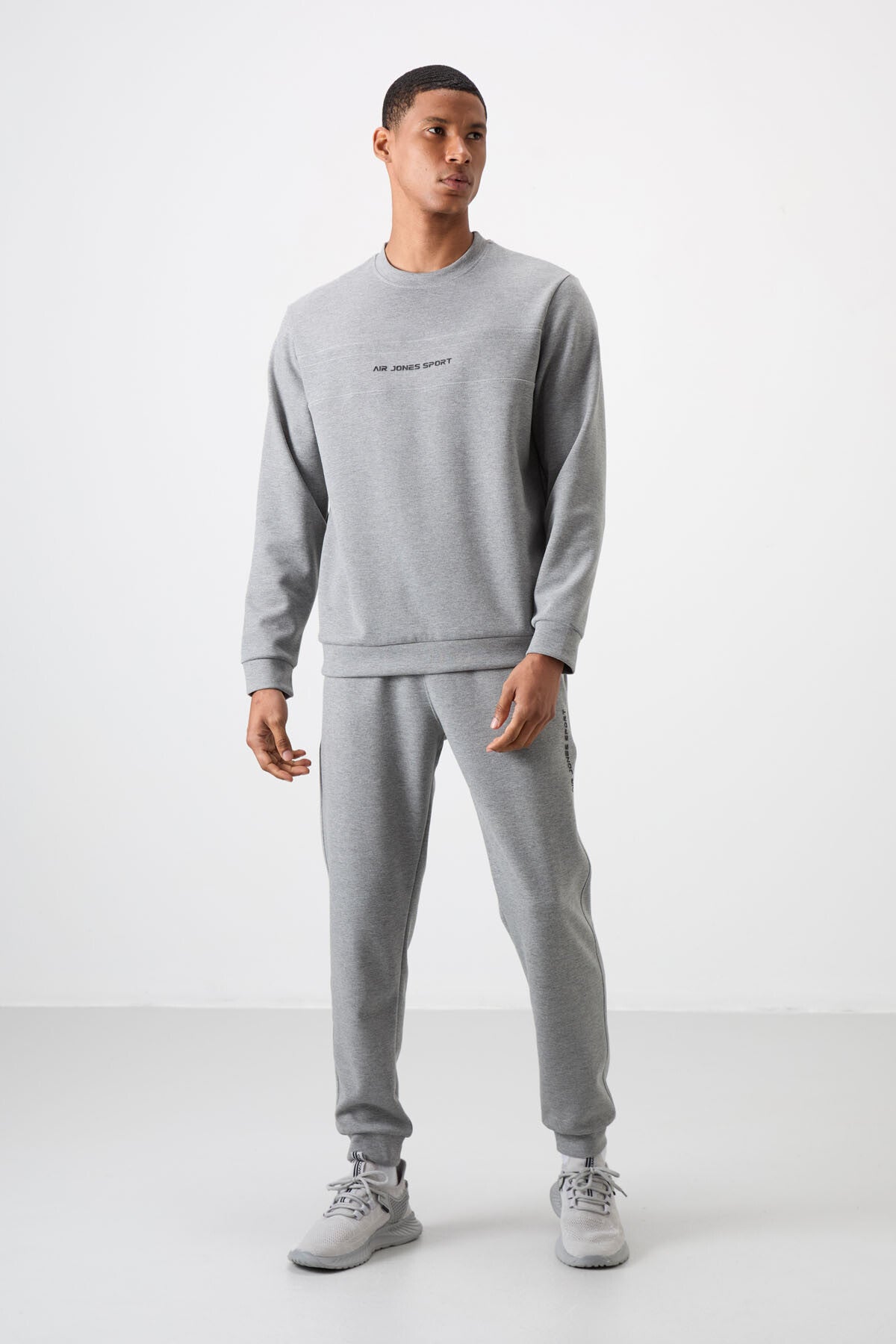 Grey Melange Cotton Thick Soft Textured Comfort Fit Printed Men's Tracksuit Set - 85253