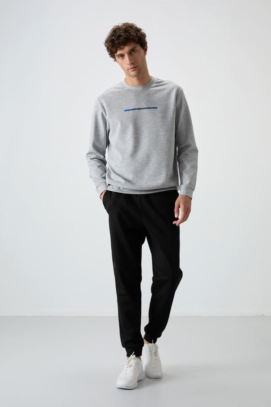 Grey Melange- Black Cotton Thick Soft Textured Comfort Fit Printed Men's Tracksuit Set - 85239