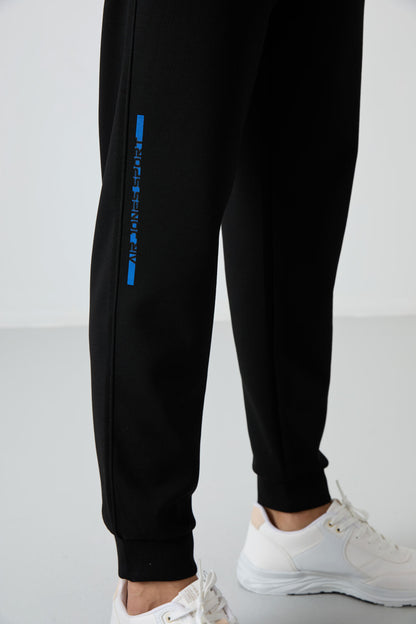 Grey Melange- Black Cotton Thick Soft Textured Comfort Fit Printed Men's Tracksuit Set - 85239