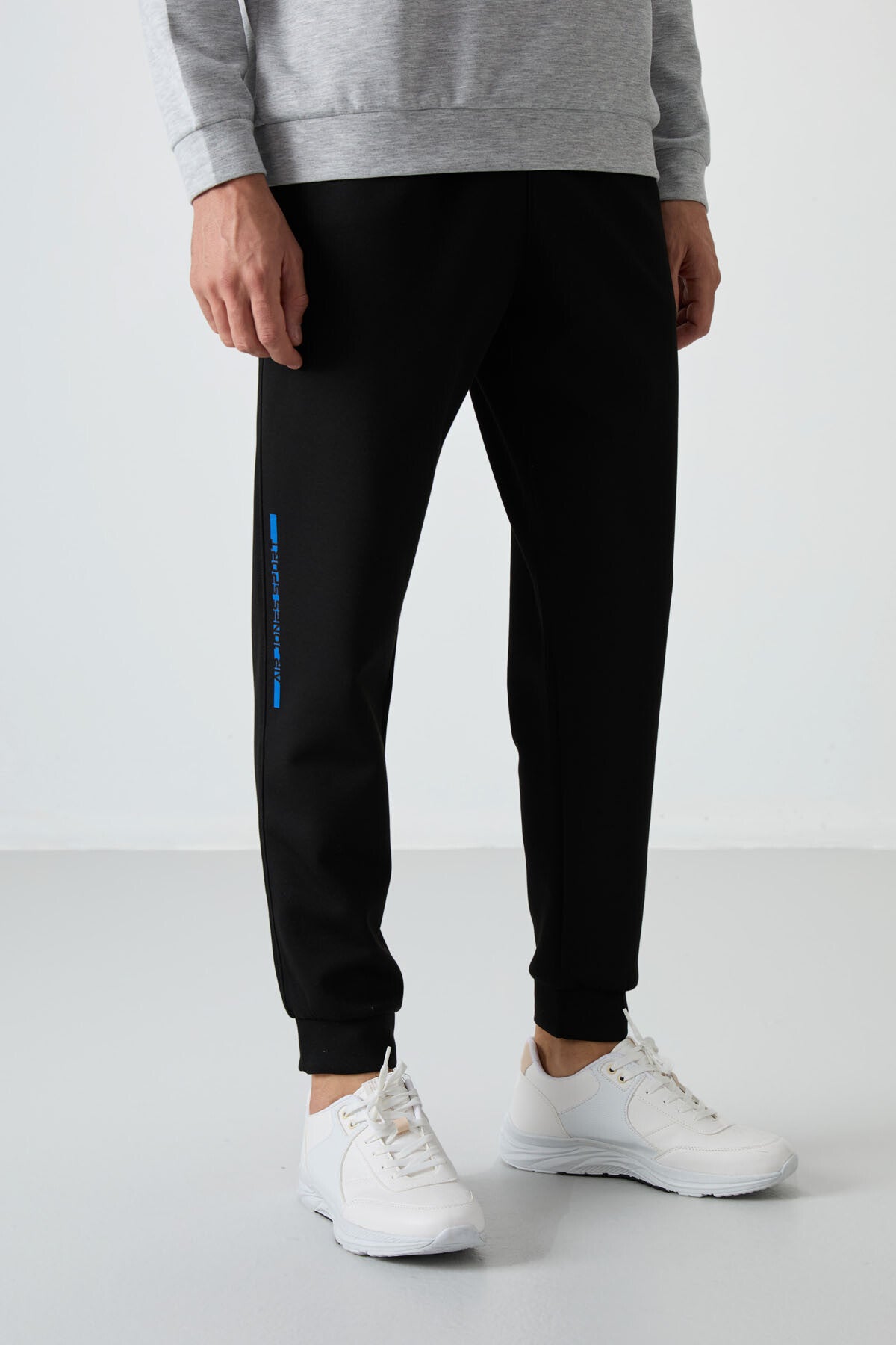 Grey Melange- Black Cotton Thick Soft Textured Comfort Fit Printed Men's Tracksuit Set - 85239