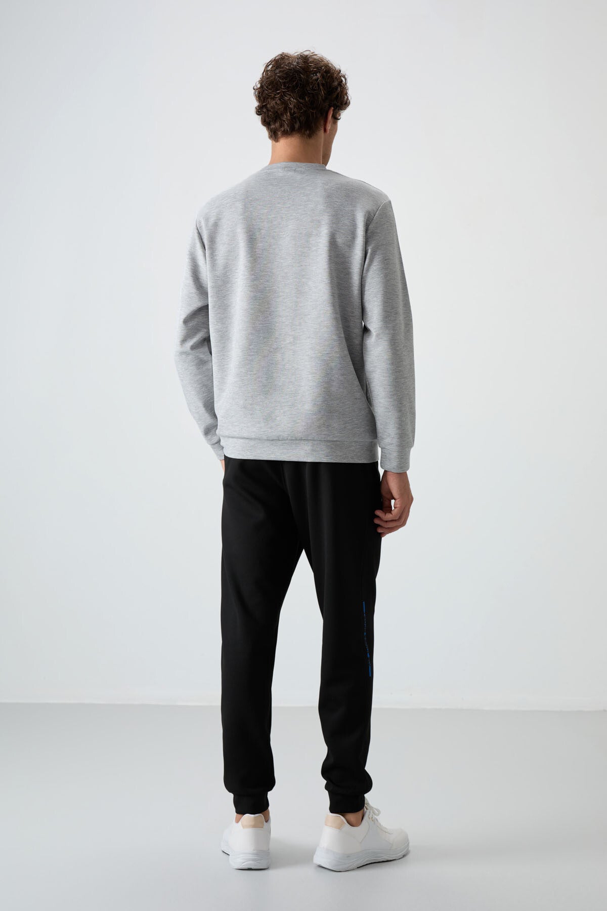 Grey Melange- Black Cotton Thick Soft Textured Comfort Fit Printed Men's Tracksuit Set - 85239