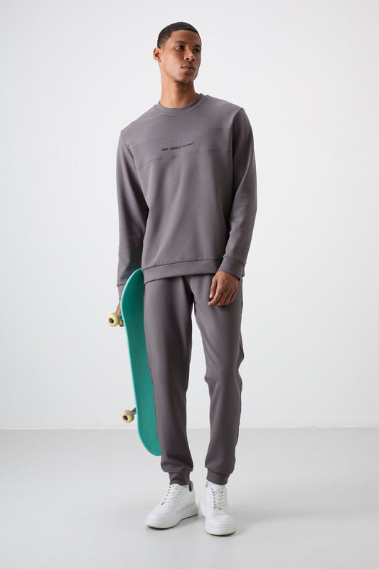 Dark Grey Cotton Thick Soft Textured Comfort Fit Printed Men's Tracksuit Set - 85253