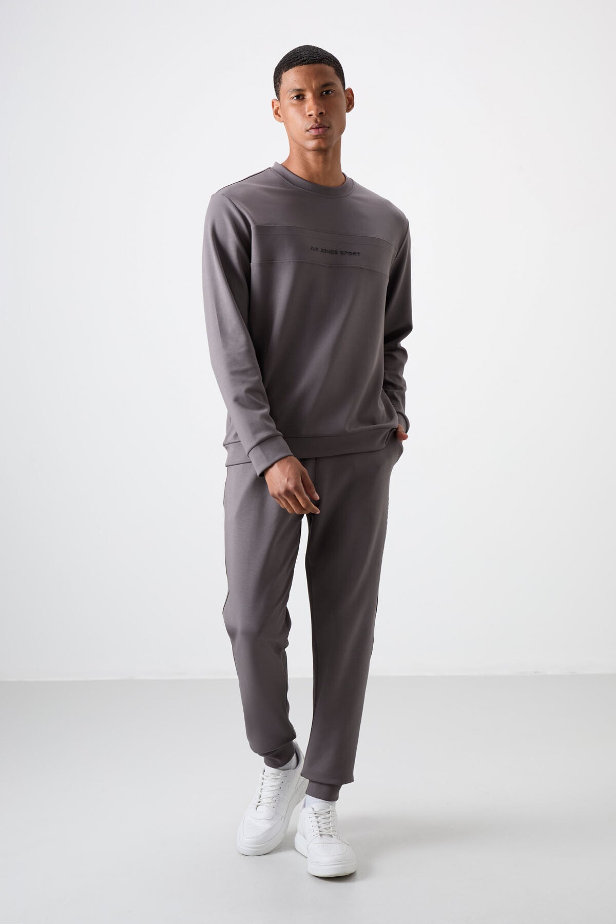 Dark Grey Cotton Thick Soft Textured Comfort Fit Printed Men's Tracksuit Set - 85253