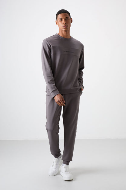 Dark Grey Cotton Thick Soft Textured Comfort Fit Printed Men's Tracksuit Set - 85253