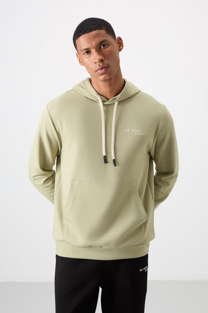 Khaki - Black Cotton Thick Soft Textured Comfort Fit Embroidered Men's Tracksuit Set - 85255